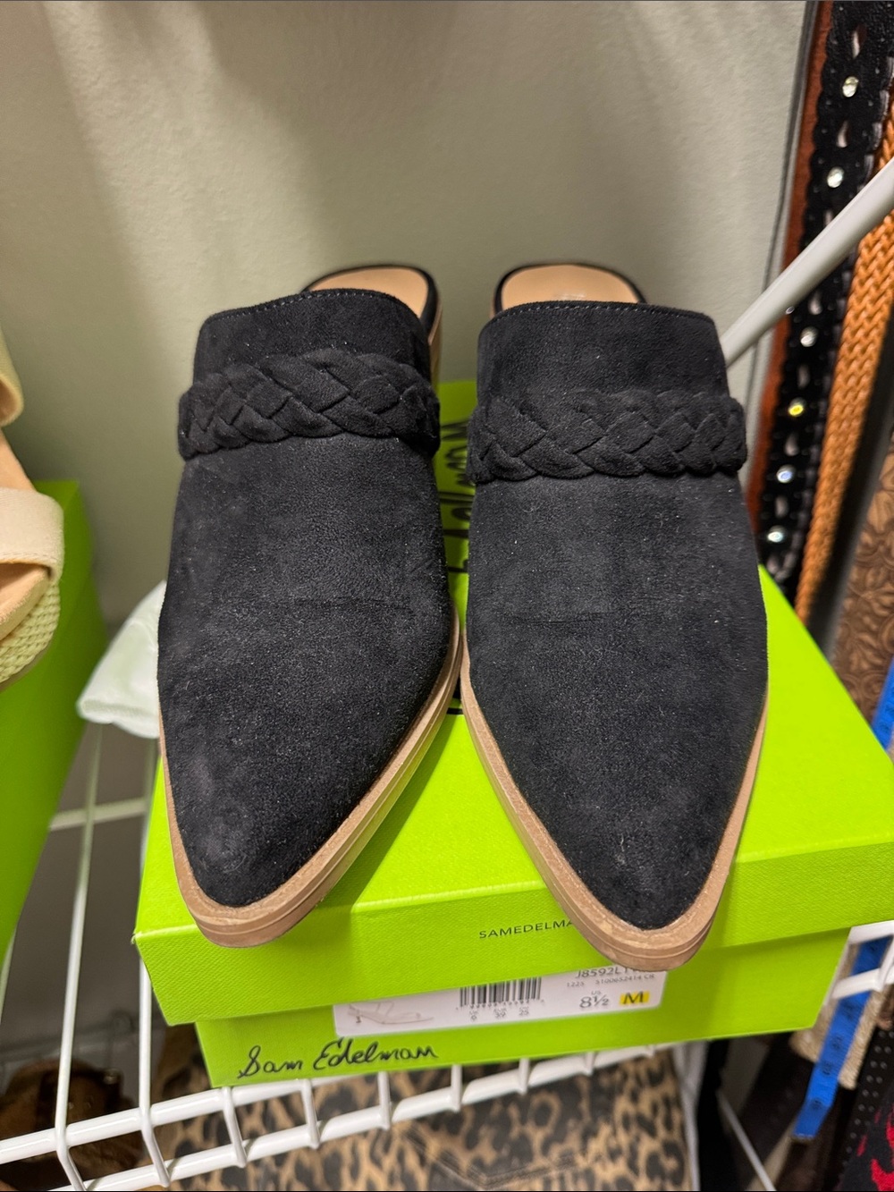 Wonderly Black Braided Suede Pointed Mules